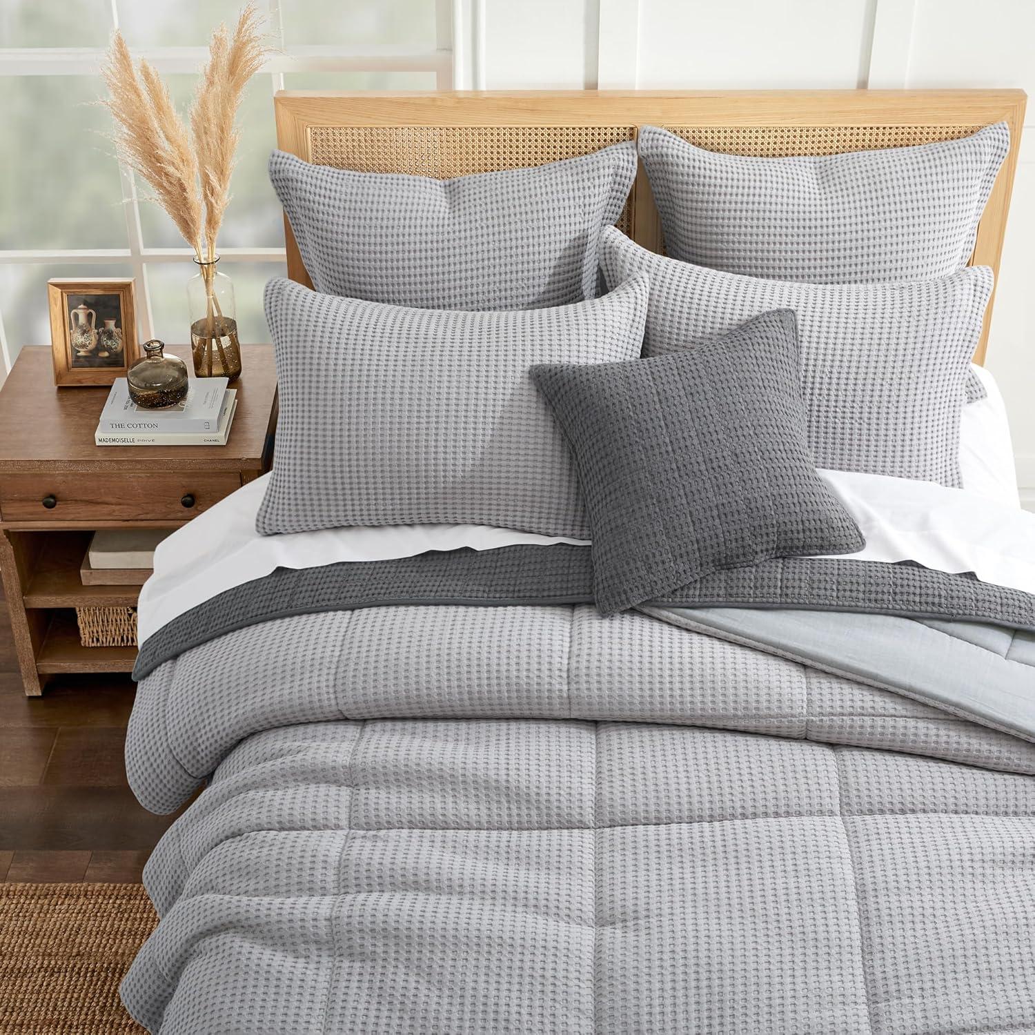 Mills Waffle Grey Pewter Full/Queen Comforter Set - Levtex Home