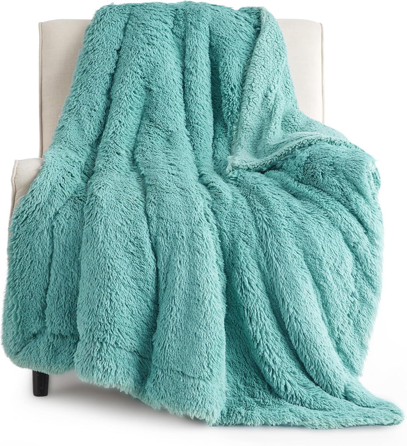 Green Twin Reversible Sherpa Fleece Faux Fur Blanket