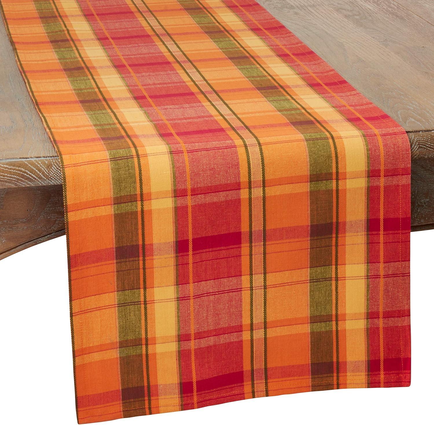 Terracotta Plaid Cotton Fall Table Runner, 16" x 90"