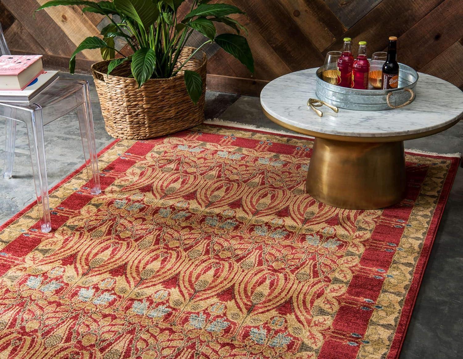 Edinburgh Red and Beige Rectangular Synthetic Area Rug