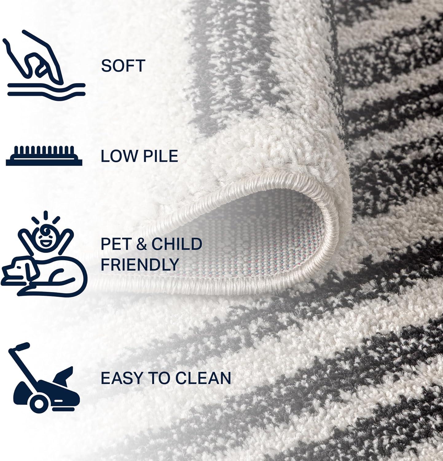 JONATHAN Y Khalil Modern Berber Stripe Cream/Black 8' Square Area Rug