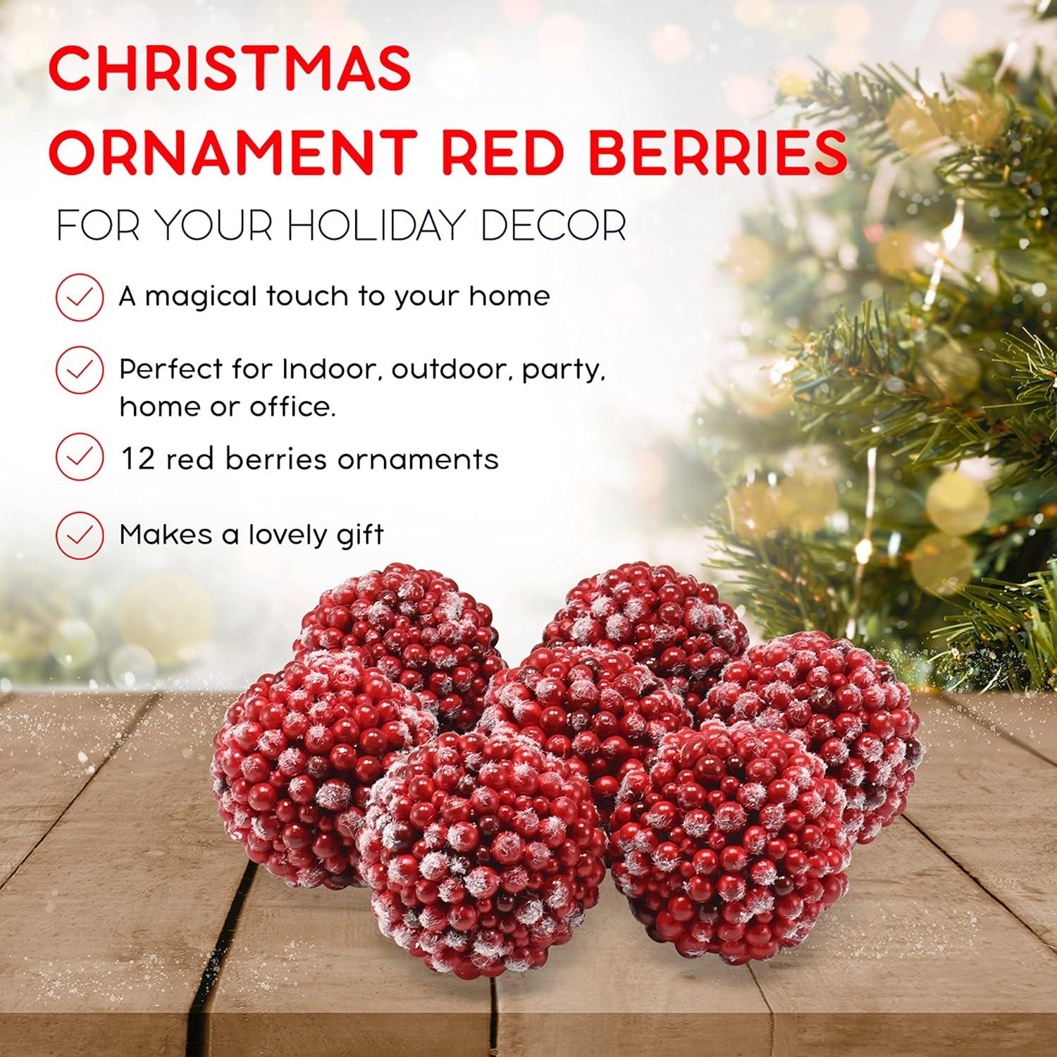 Ornativity Frosted Red Berries Ornaments - 12 Pack