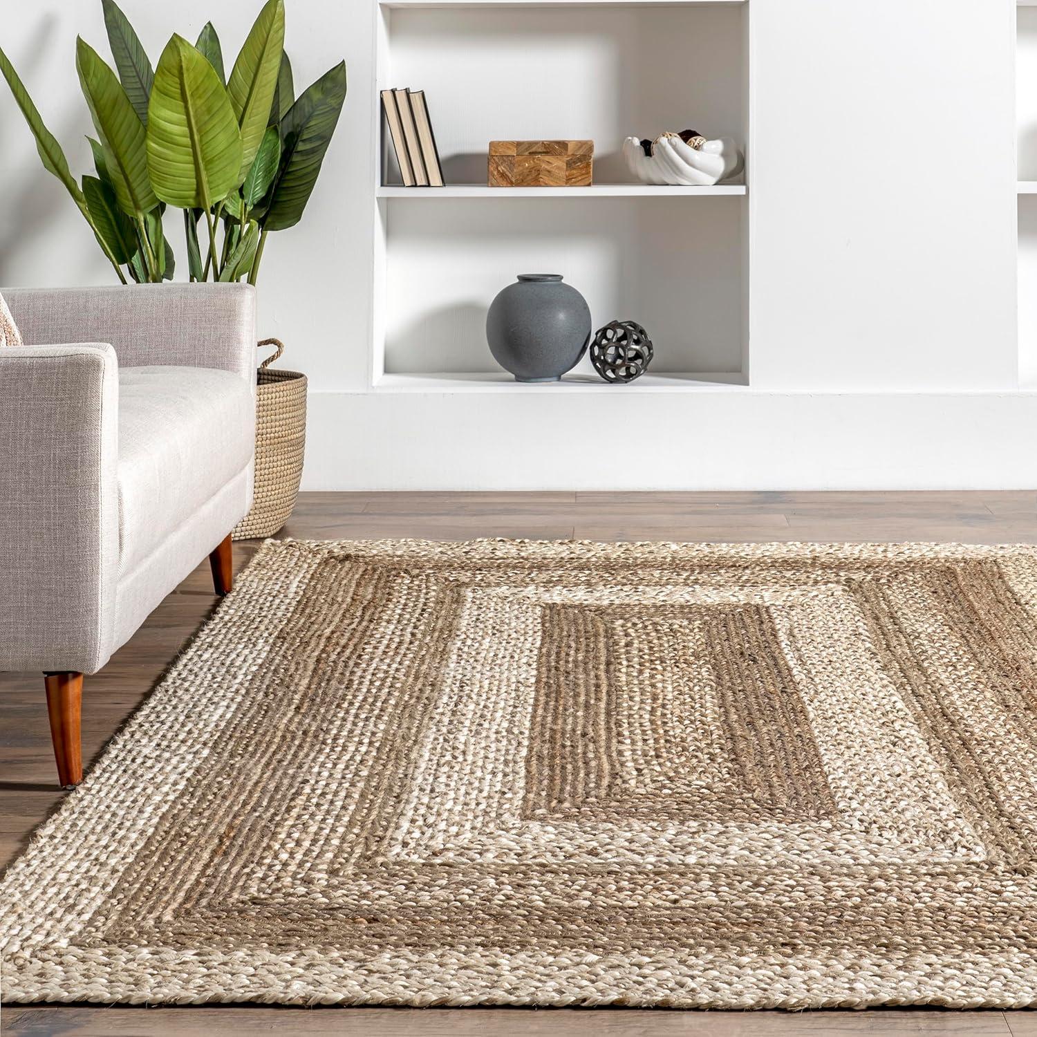 Nuloom Charlene Solid Oval 5x8 Jute Indoor Area Rug for Dining Room Rug Neutral Rug Living Room Rug Kitchen, Natural/Ivory