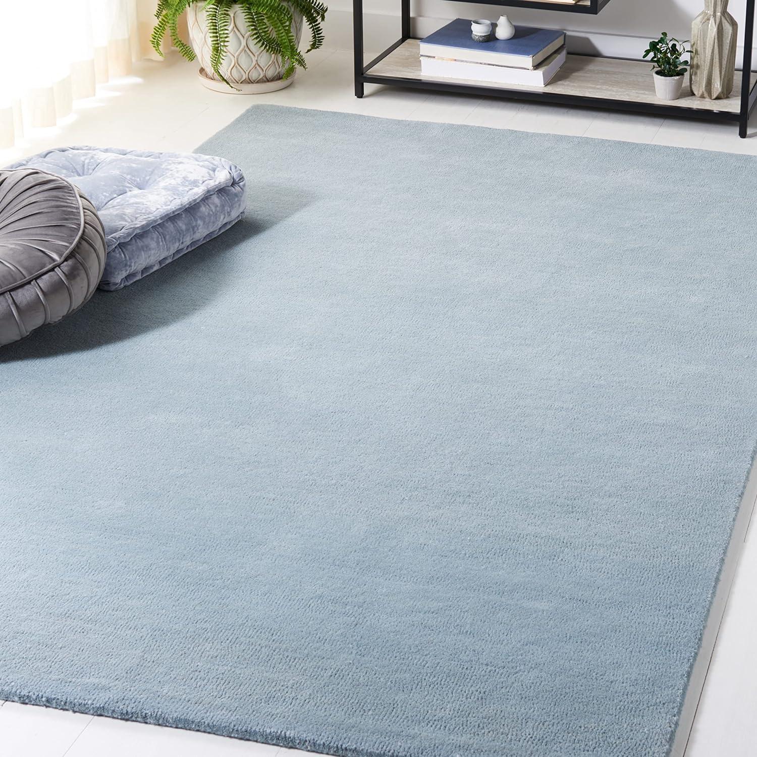 Art Deco Inspired Blue Tufted Wool Rectangular Rug - 5' x 8'