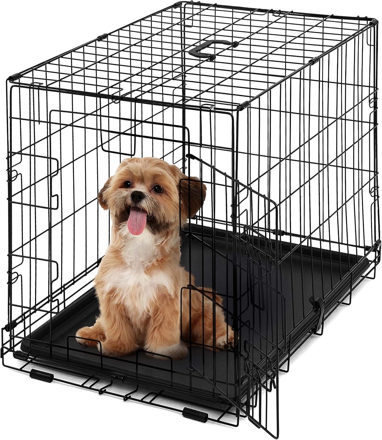 CAPHAUS Foldable Dog Crate Wire Metal Dog Kennel w/ Leak-Proof Pan & Protecting Feet & Divider Panel, Single or Double Door, Small, Medium & Large Dog Crate Indoor Wire Dog Cage, 24” w/ Single Door