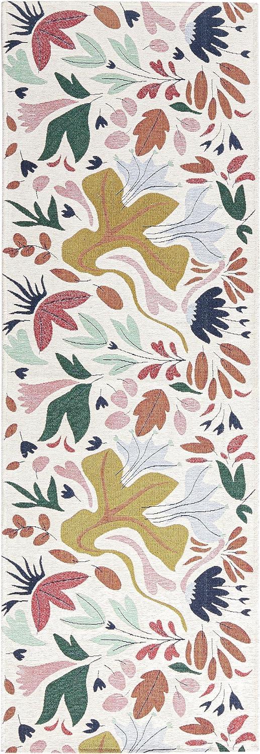 Cream Floral Synthetic Washable Non-Slip Decorative Rug, 24" x 72"