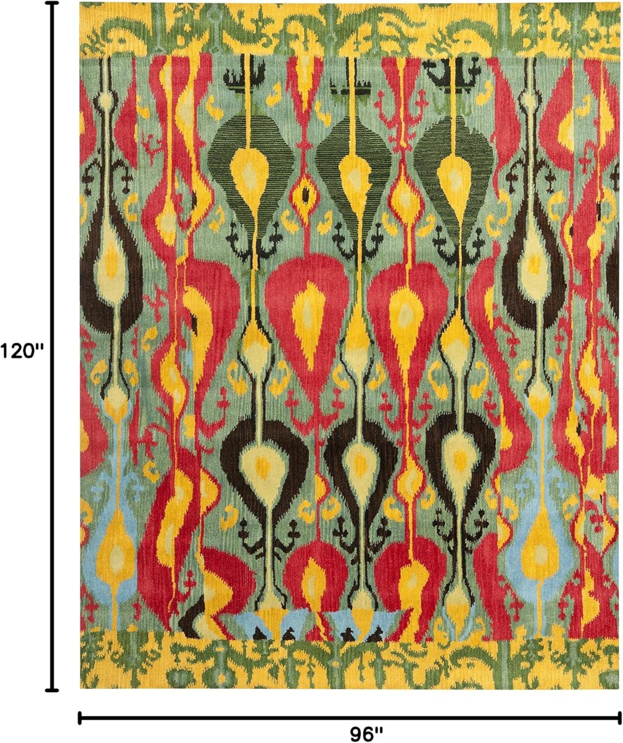 SAFAVIEH Ikat Betty Southwestern Wool Area Rug, Blue/Green, 8' x 10'