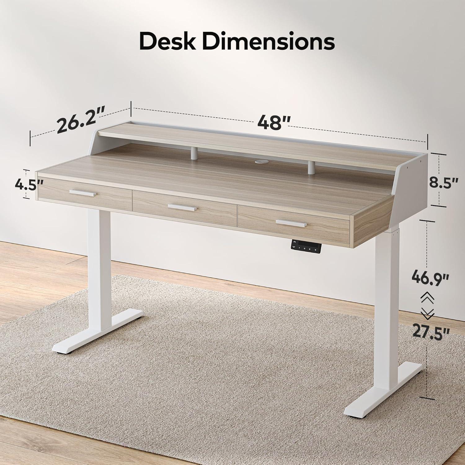 Agilestic Adjustable Height Electric Standing Desk with Storage Wooden Drawer, 55 x 24 Inches Stand Up Home Office Computer Gaming Table for Work Office Home, Rustic Brown