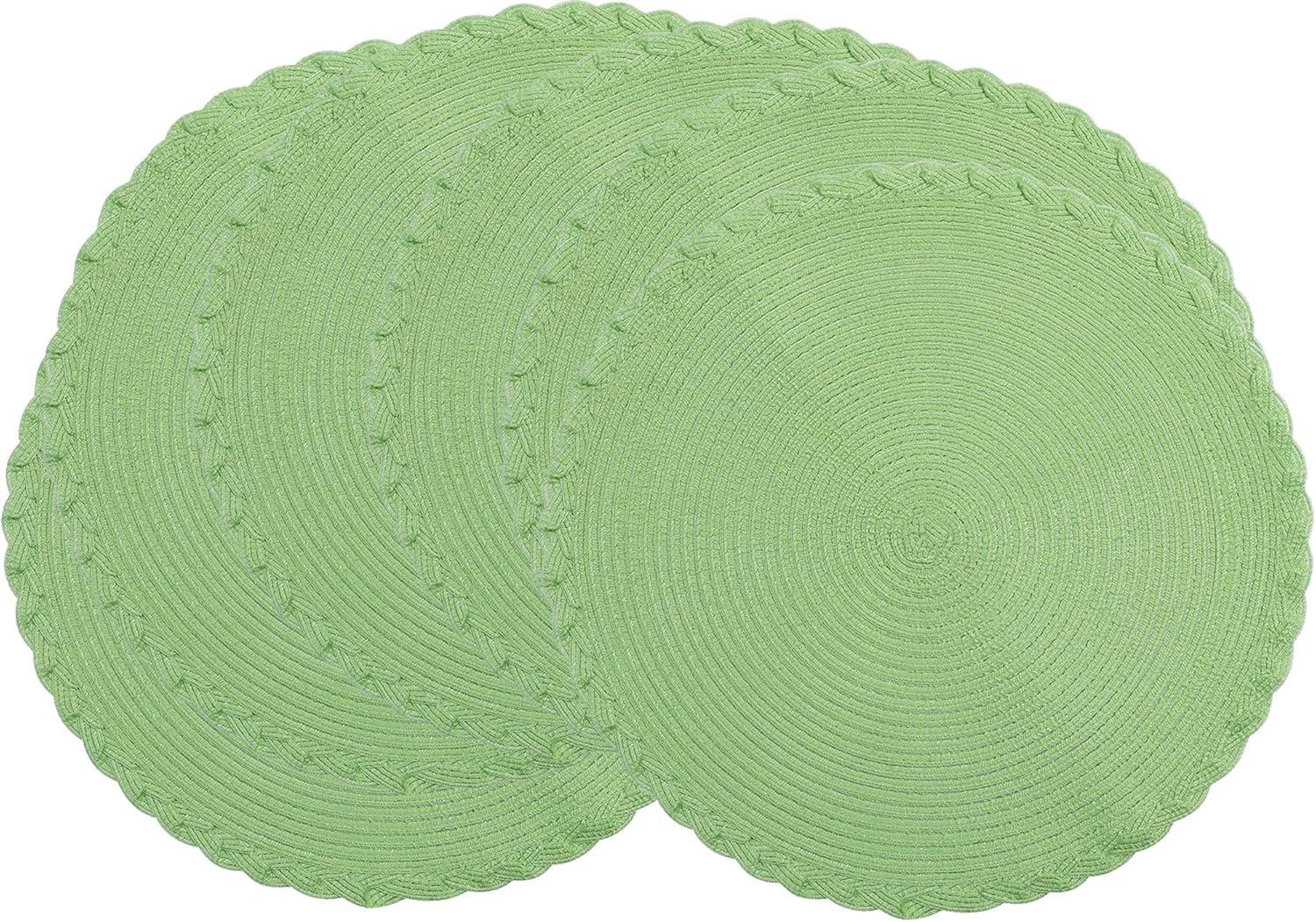 Placemats Set of 6, Lime Green Placemats Set of 6, Round Woven Placemats for Indoor and Outdoor, Washable Woven Placemats for St Patricks Day Placemats, 15 Inch