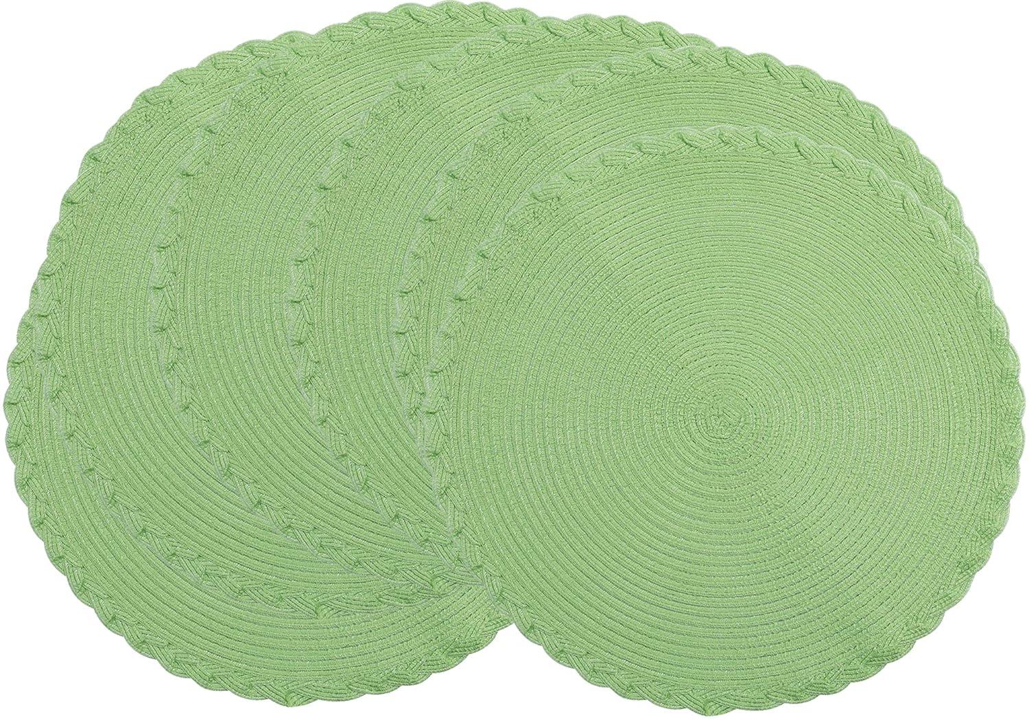 Placemats Set of 6, Lime Green Placemats Set of 6, Round Woven Placemats for Indoor and Outdoor, Washable Woven Placemats for St Patricks Day Placemats, 15 Inch