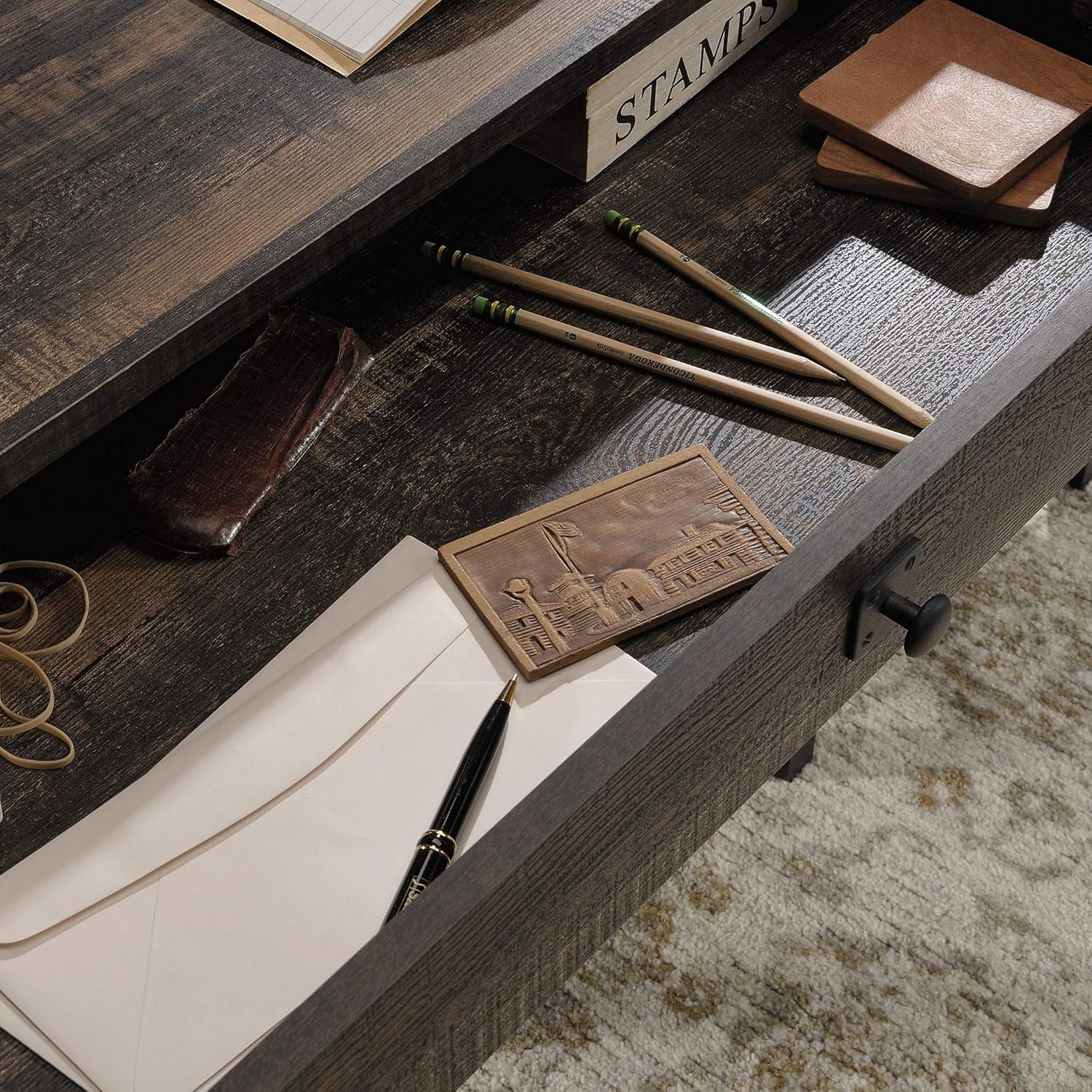 Rustic Carbon Oak Workstation with Powder-Coated Metal Frame