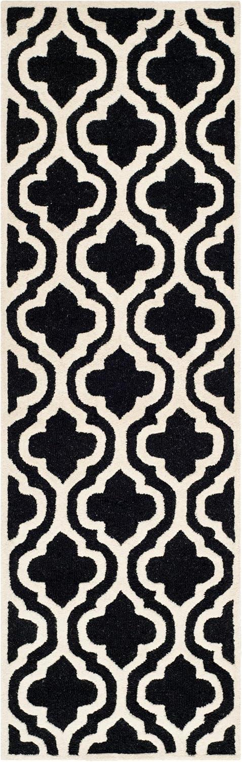 Hand-Tufted Cambridge Wool Area Rug in Black & Ivory - 30" x 14"