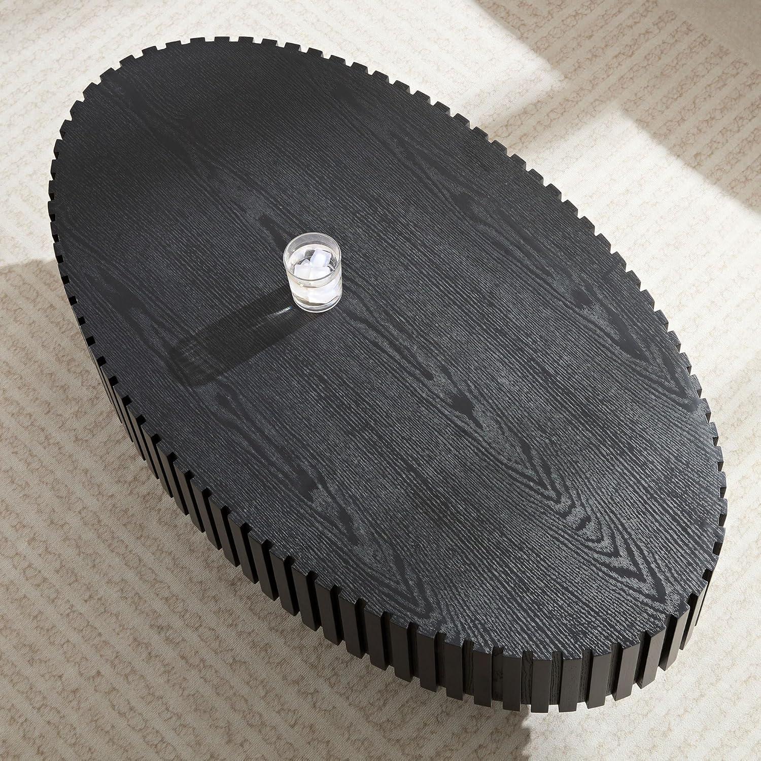 43.7'' Oval Wood Coffee Table,Modern Handcraft Drum Coffee Table for Living Room, Small Center Table with Sturdy Pedestal (Black, L43.7 x W24.8 x H13.38)