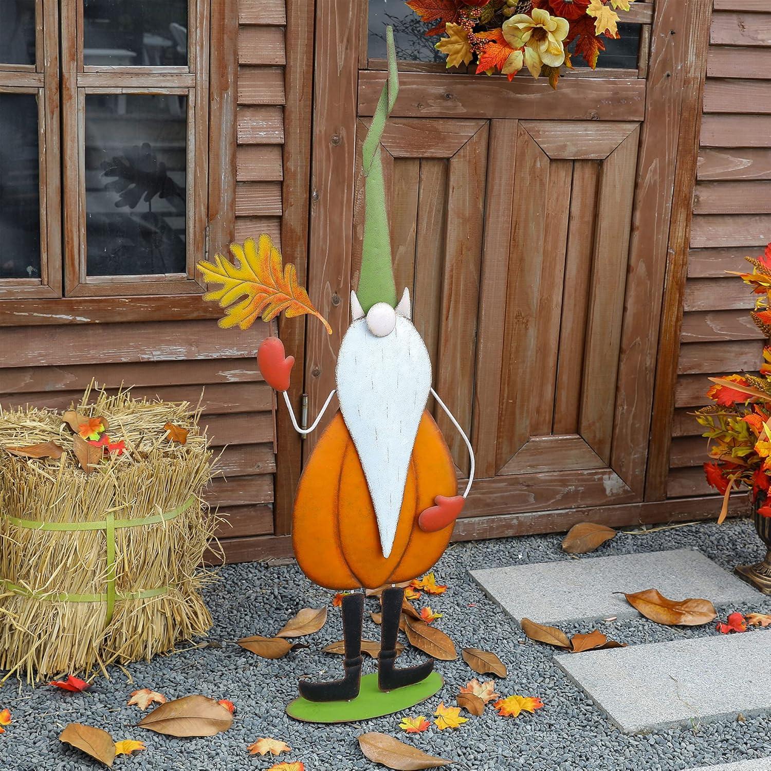 Glitzhome  48"H Fall Thanksgiving Metal Gnome Standing Decor