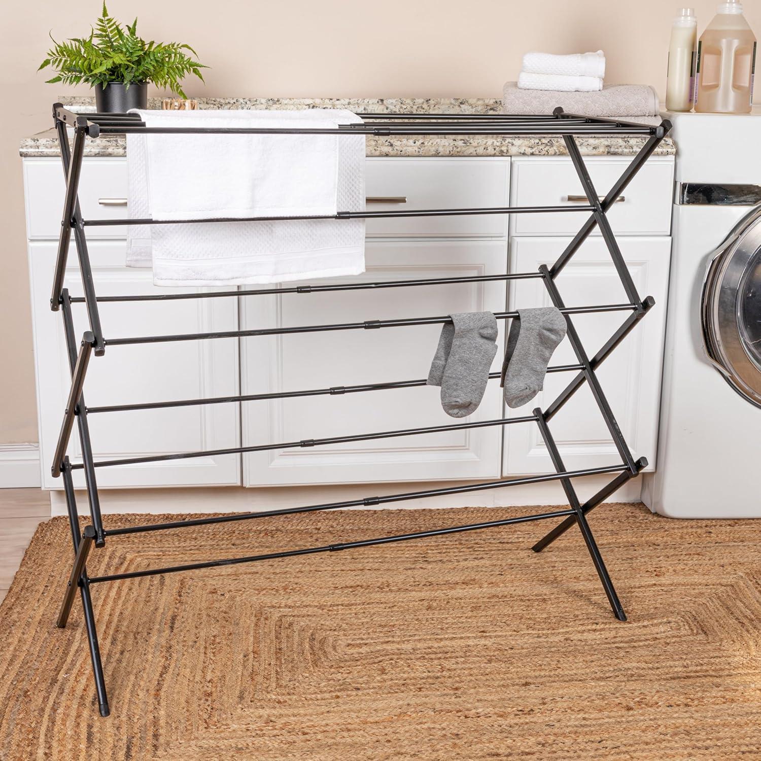 Household Essentials Folding Expandable Clothes Drying Rack Black