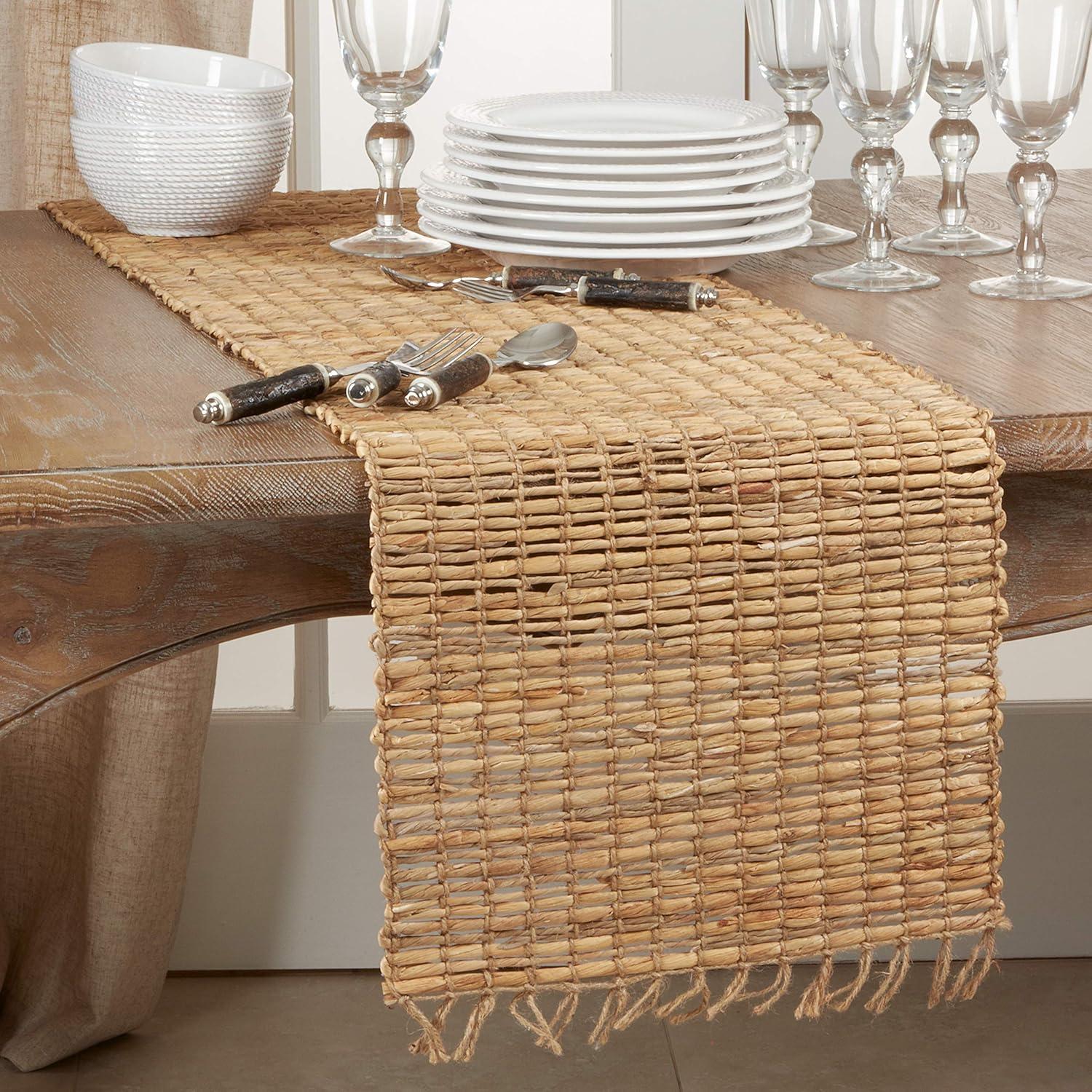 72" x 14" Water Hyacinth Dining Table Runner - Saro Lifestyle: Rattan Tablecloth Runner, Non-Woven Fabric, Spot Clean