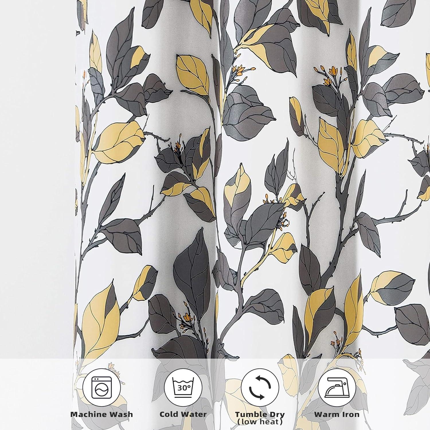 DriftAway Ryan Floral Leaves Blackout Window Curtain Valance Rod Pocket Yellow Gray 52"Wx24"L+2" Header