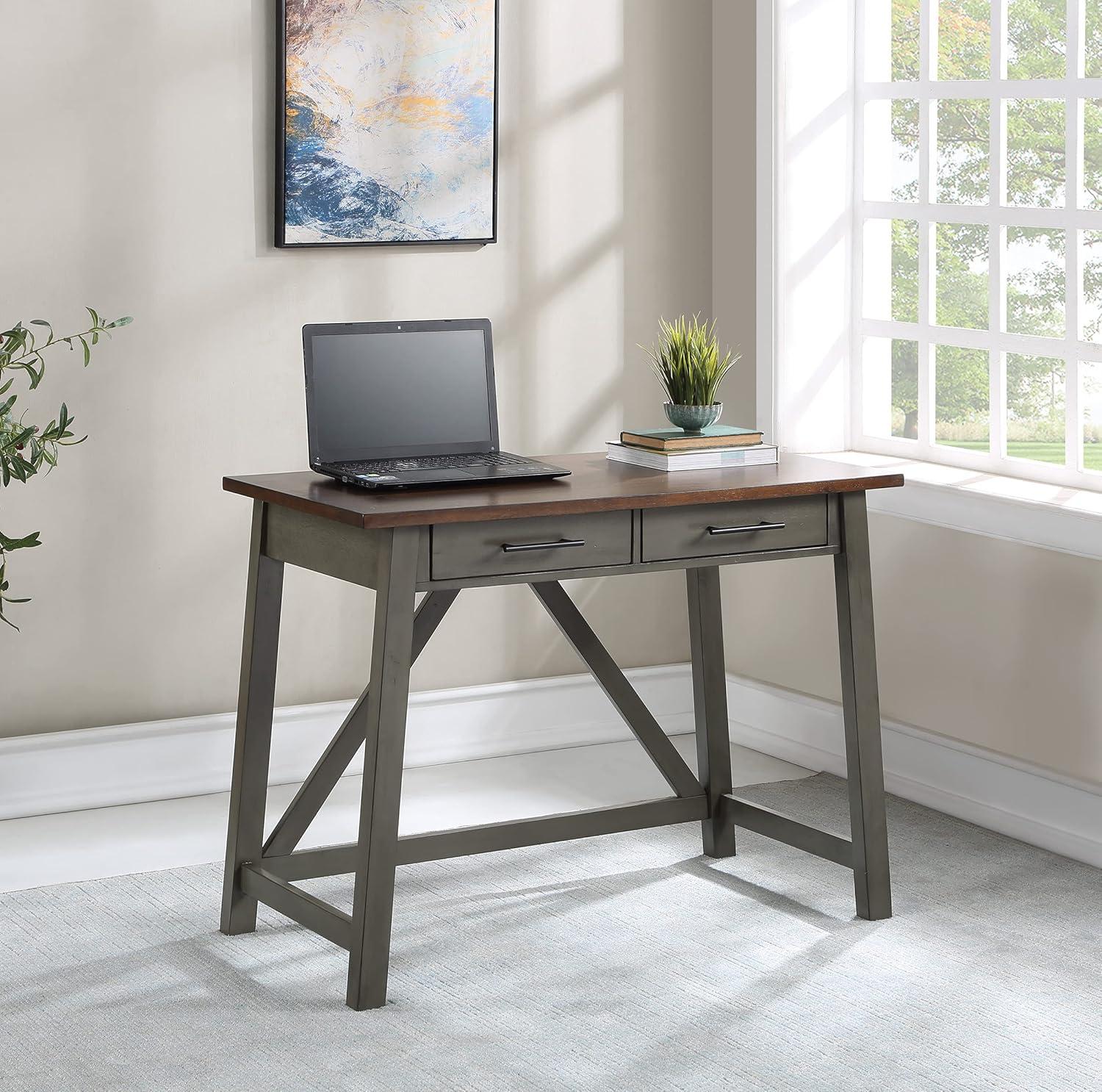 Milford Rustic Writing Desk w/ Drawers in Slate Gray Engineered Wood