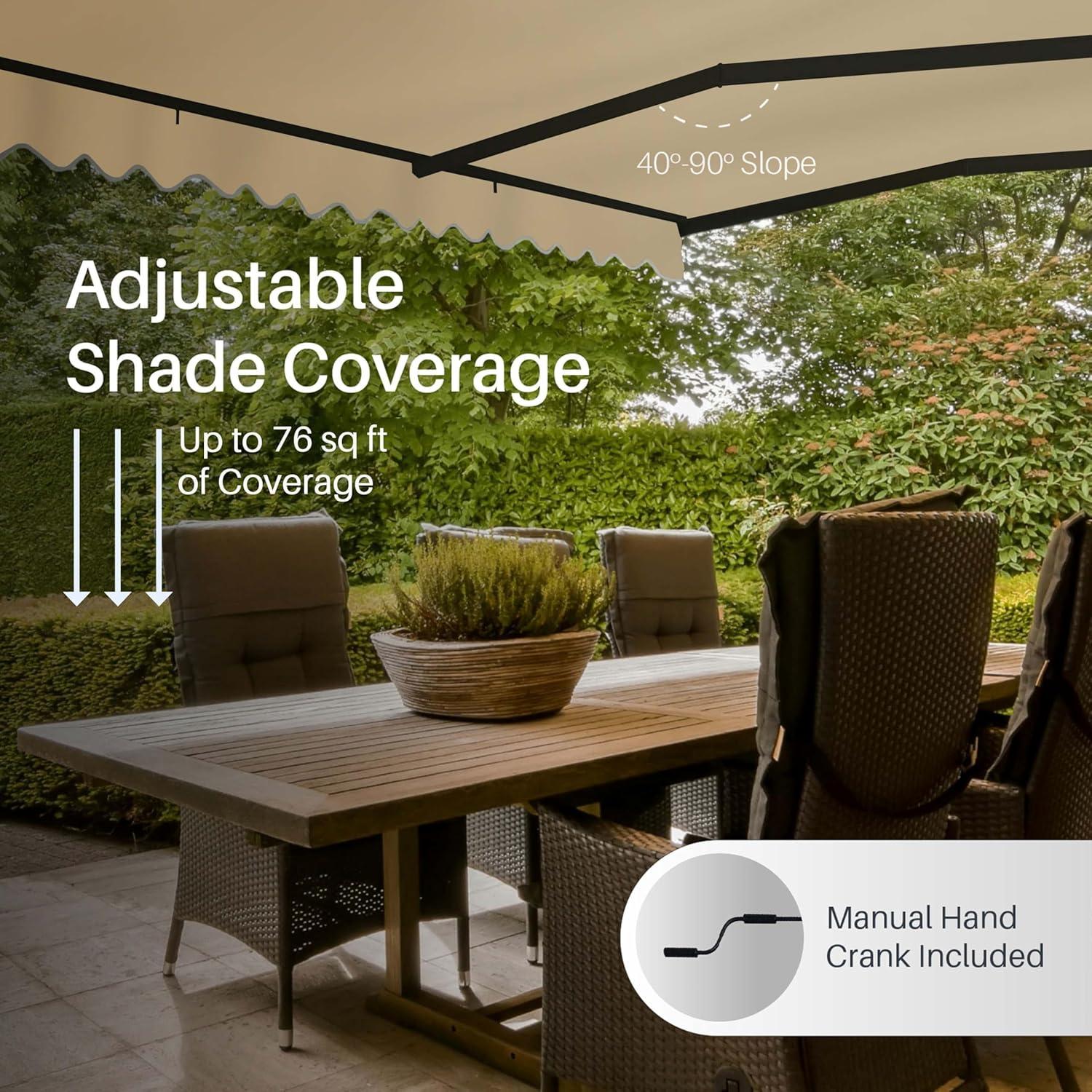 Retractable Home Patio Awning | Deck Canopy |UV Protection Sunshade | Manual Black Frame | Upgraded 2024