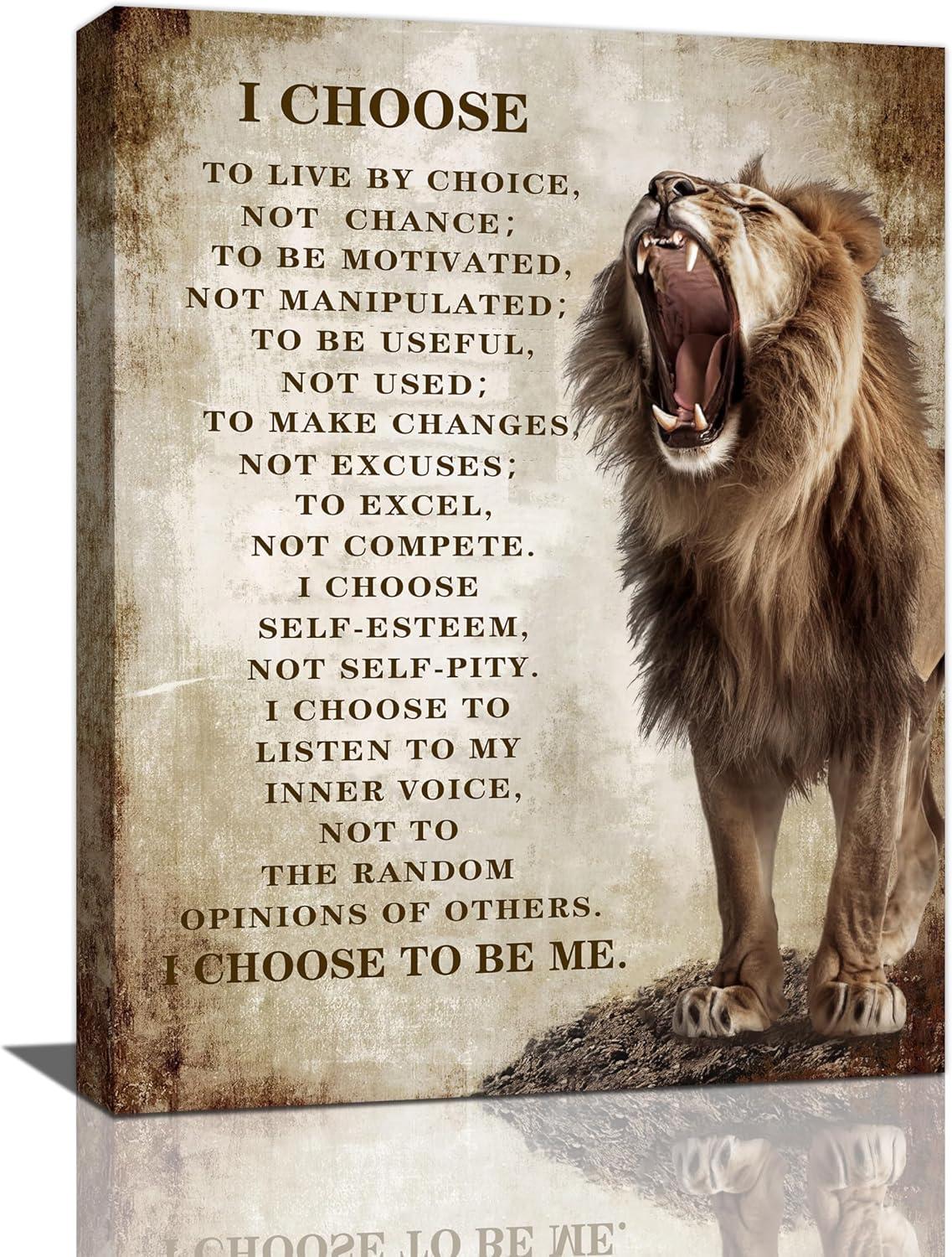 Motivational Lion Canvas Wall Art with Quote, 12x16 inch