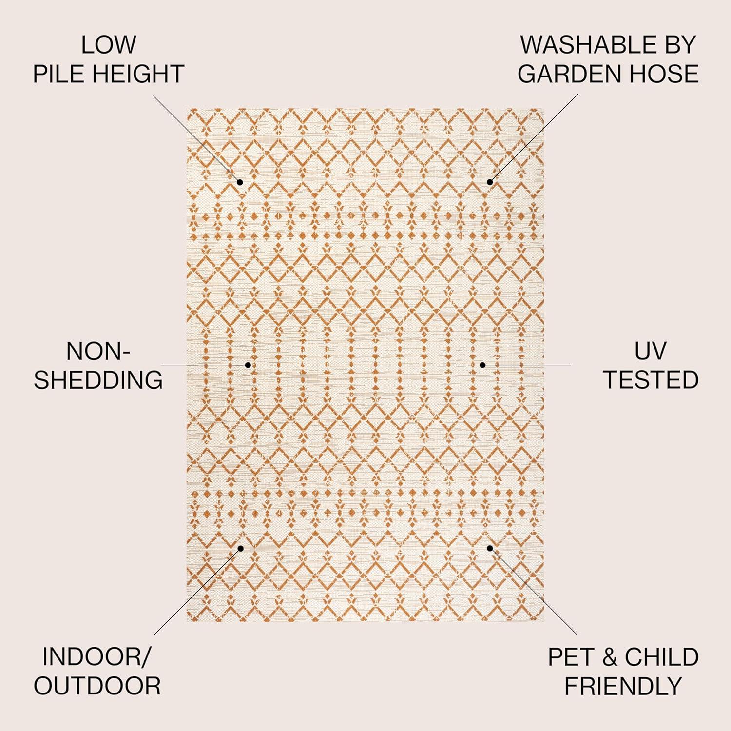 5' x 8' Ourika Moroccan Geometric Textured Weave Indoor/Outdoor Area Rug, Cream/Orange - JONATHAN Y