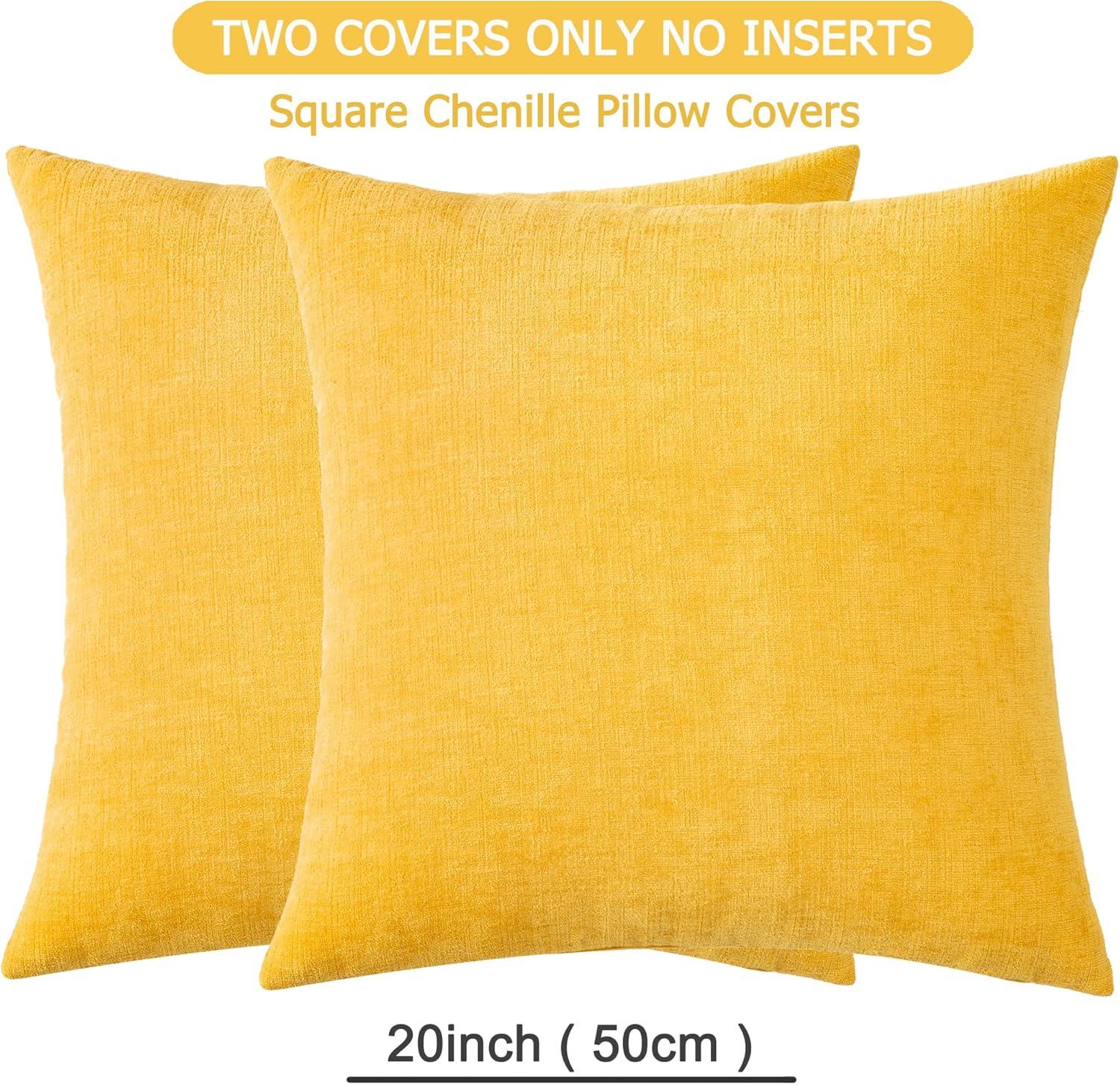 Yellow 20" Square Chenille Pillow Covers with Piped Edges