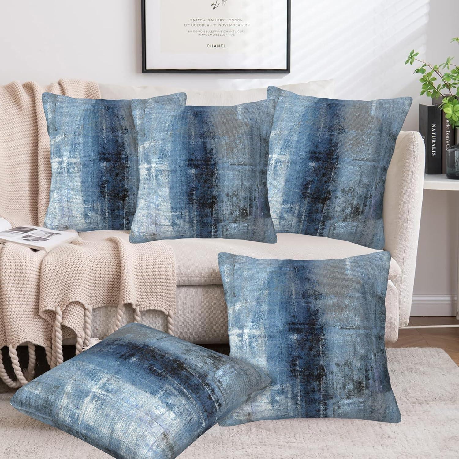 Blue and Gray Abstract Art Polyester Euro Pillowcase Set