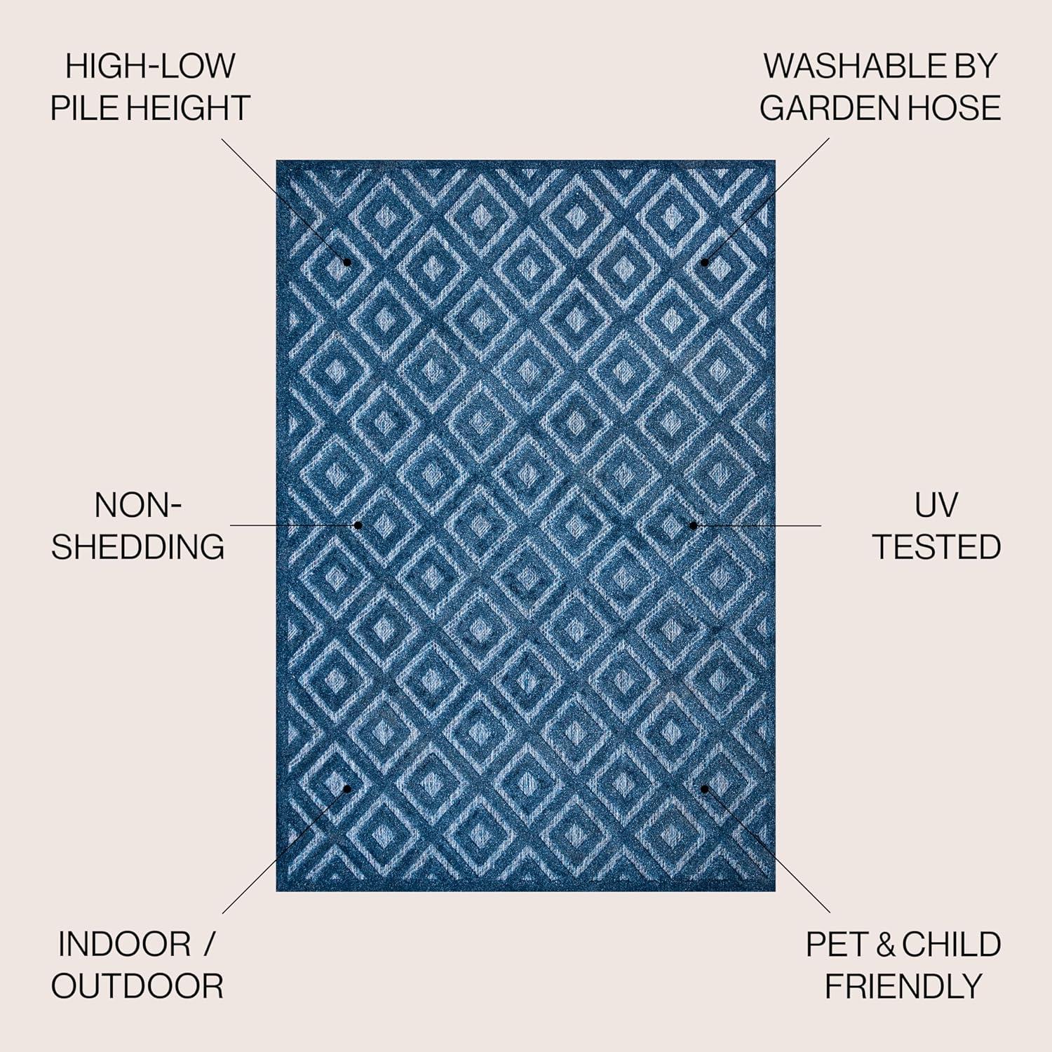 5'x8' Portmany Neutral Diamond Trellis Indoor/Outdoor Area Rug, Navy - JONATHAN Y
