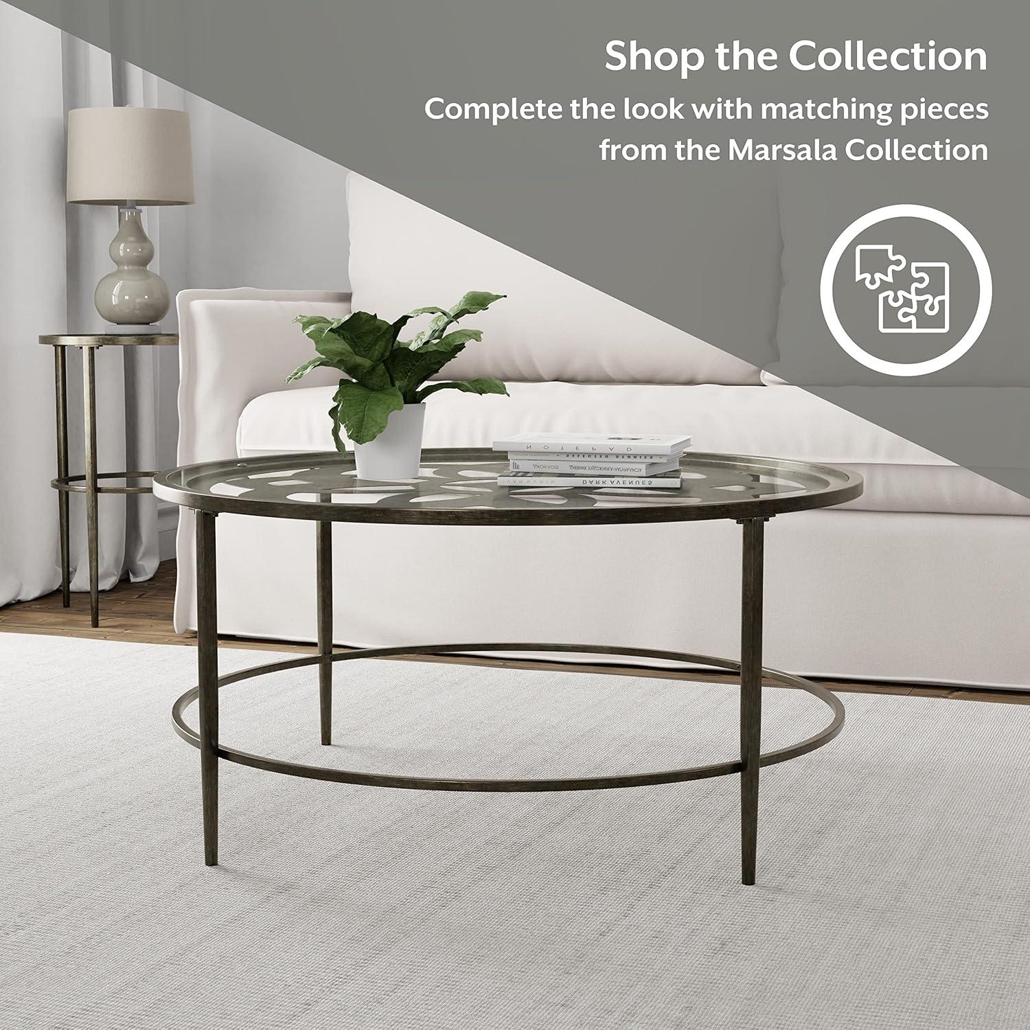 Marsala Traditional Round Metal Coffee Table with Glass Top