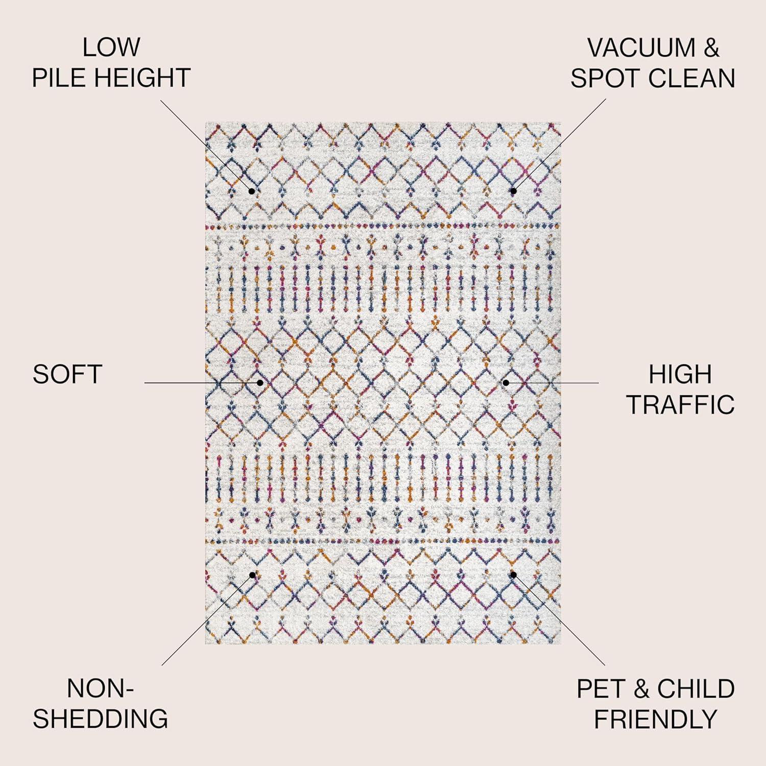8'x10' Moroccan HYPE Boho Vintage Diamond Area Rug, Cream/Multi - JONATHAN Y