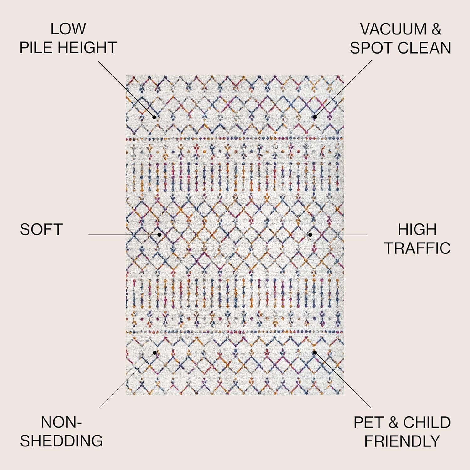 8'x10' Moroccan HYPE Boho Vintage Diamond Area Rug, Cream/Multi - JONATHAN Y