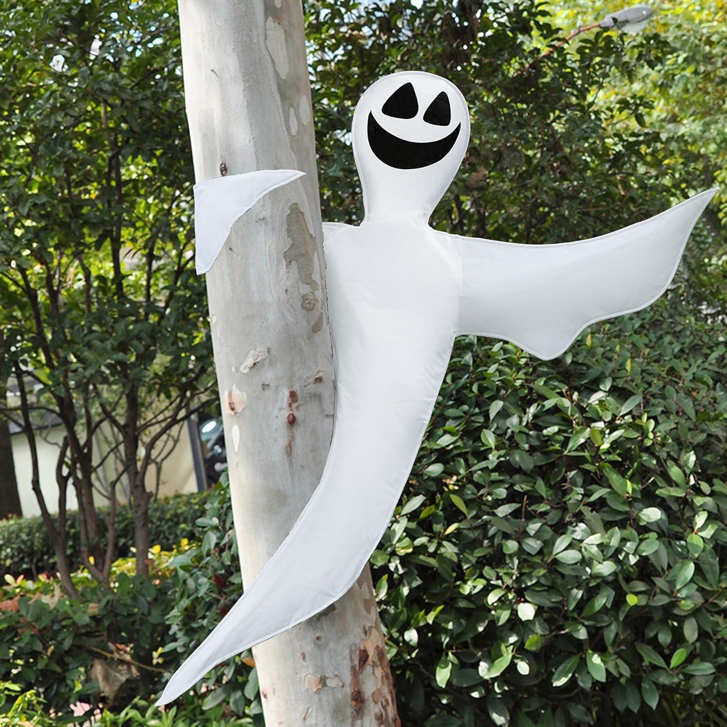 Smiling White Polyester Halloween Tree Wrap Ghost