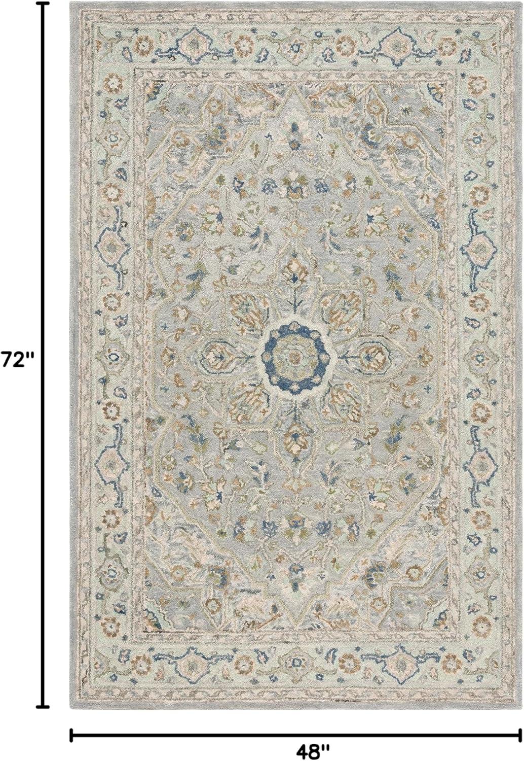 SAFAVIEH Heritage Collection Area Rug - 5' x 8', Ivory & Blue, Handmade Traditional Oriental Wool, Ideal for High Traffic Areas in Living Room, Bedroom, Dining (HG228M-5)