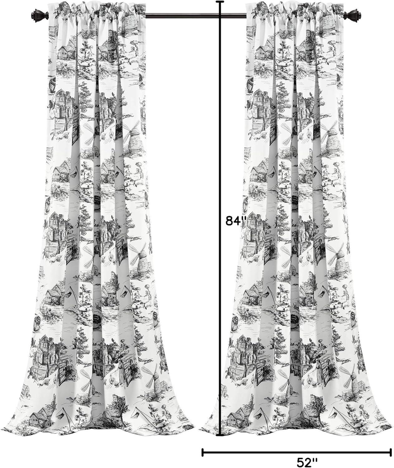 French Country Toile Polyester Room Darkening Curtain Pair