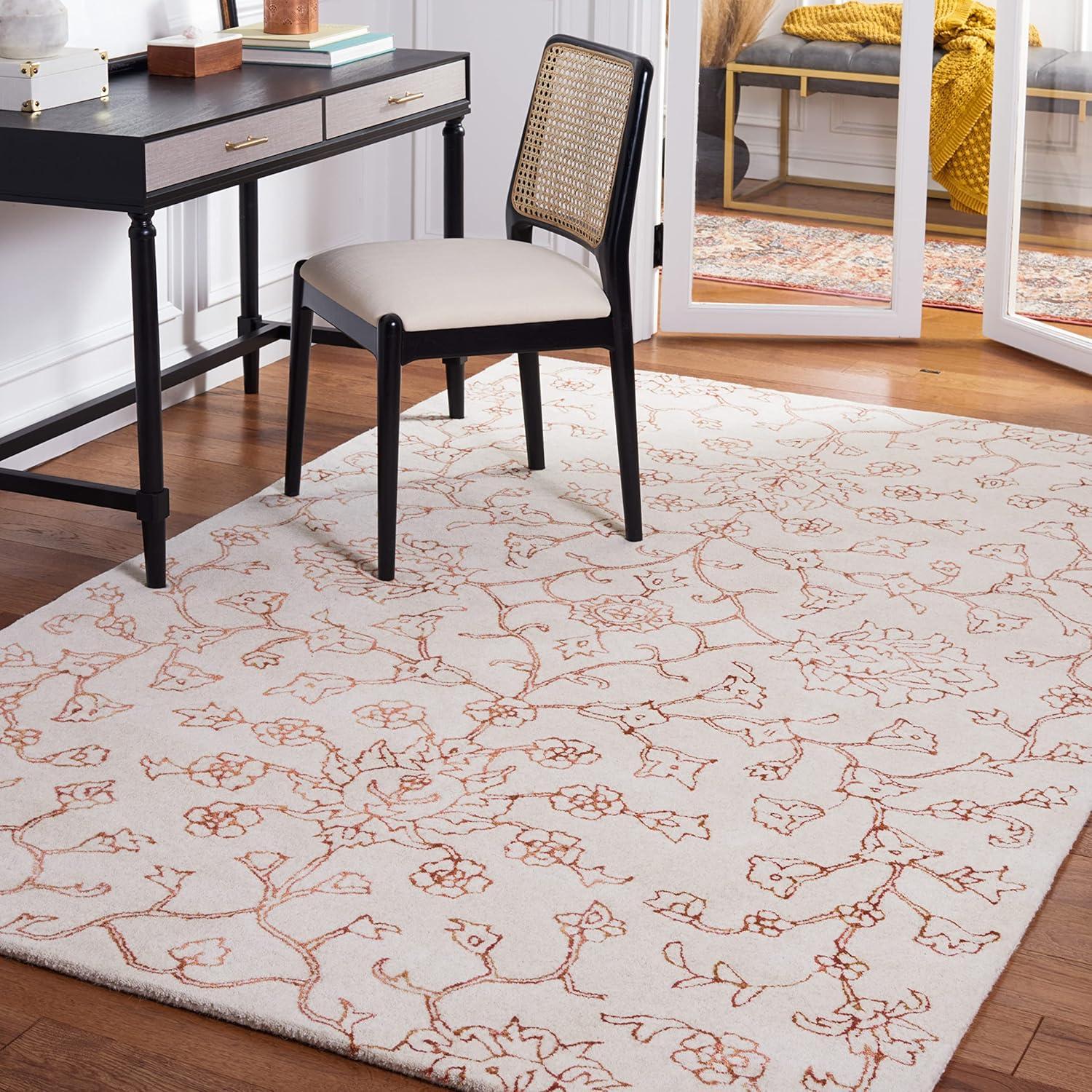 Ivory Rust Floral Hand-Tufted Wool and Viscose 8' x 10' Area Rug