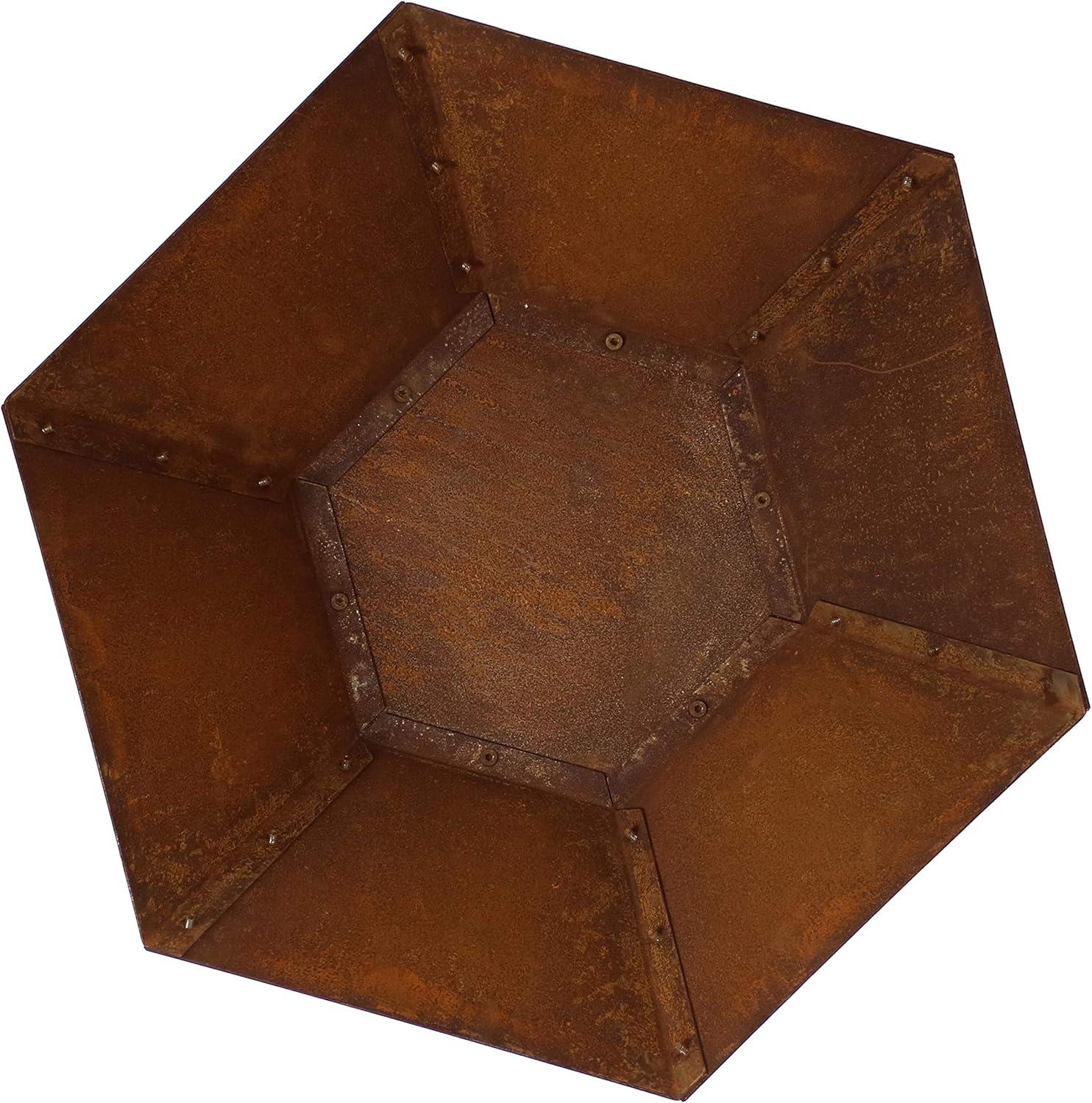 Sunnydaze Outdoor Camping or Backyard Hexagon Rustic Affinity Fire Pit Bowl on Pedestal Stand - 23" - Oxidized Rust