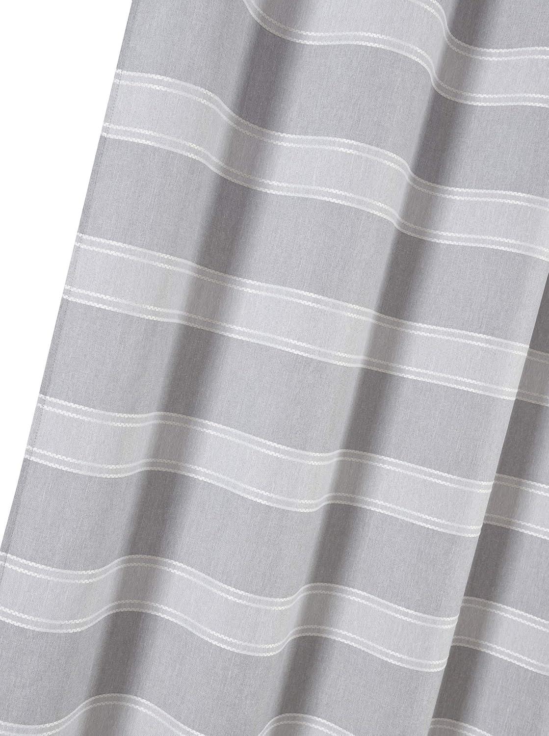 Dainty Home Madison Striped Textured Embossed Weaved Striped Cotton Feel Designed Fabric Shower Curtain 70W x 72L in Silver