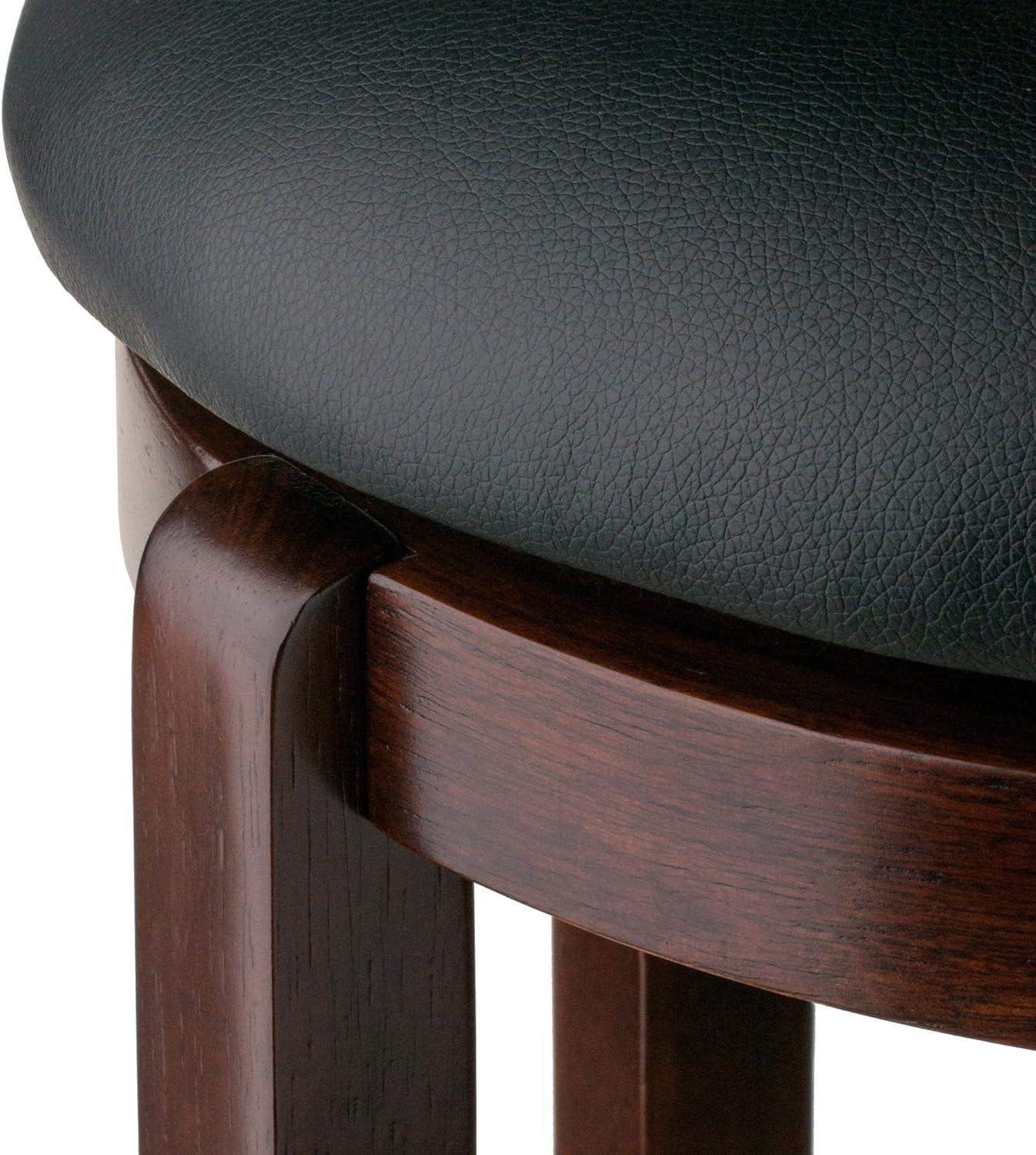 Elegant Transitional 30" Swivel Bar Stool in Walnut & Black Leather