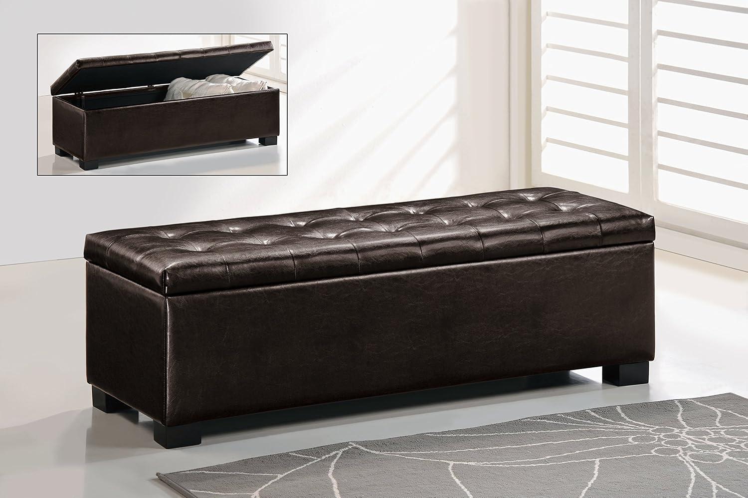 Roanoke Storage Ottoman Dark Brown - Baxton Studio: Upholstered Bench, Wood Frame, Spot Clean