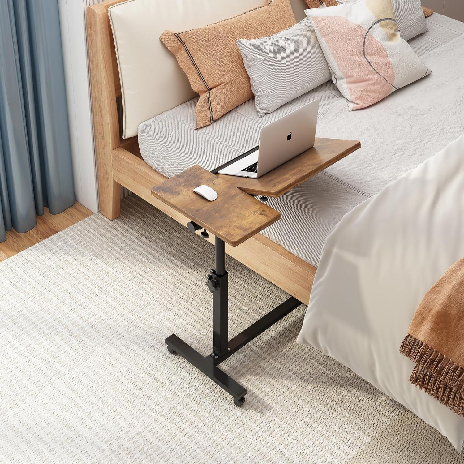 Adjustable Height Wood Grain Rolling Laptop Tray Table