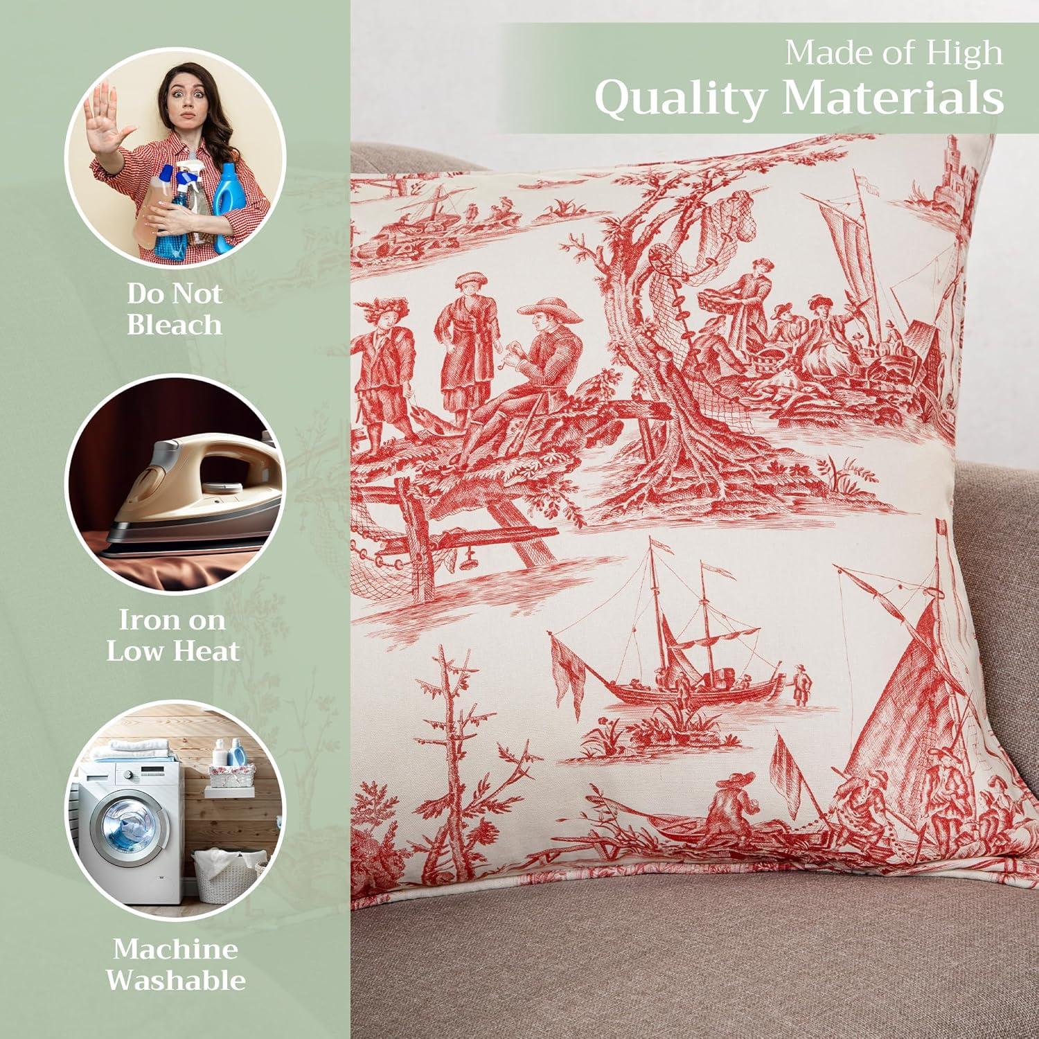 Maison d' Hermine Decorative Pillow Covers 18 x 18 Inch Square 100% Cotton Throw pillow Covers with invisible Zipper Cushion Case for Living Room Couch, Chair, Sofas, Bedroom, Home (Calais - Cardinal)