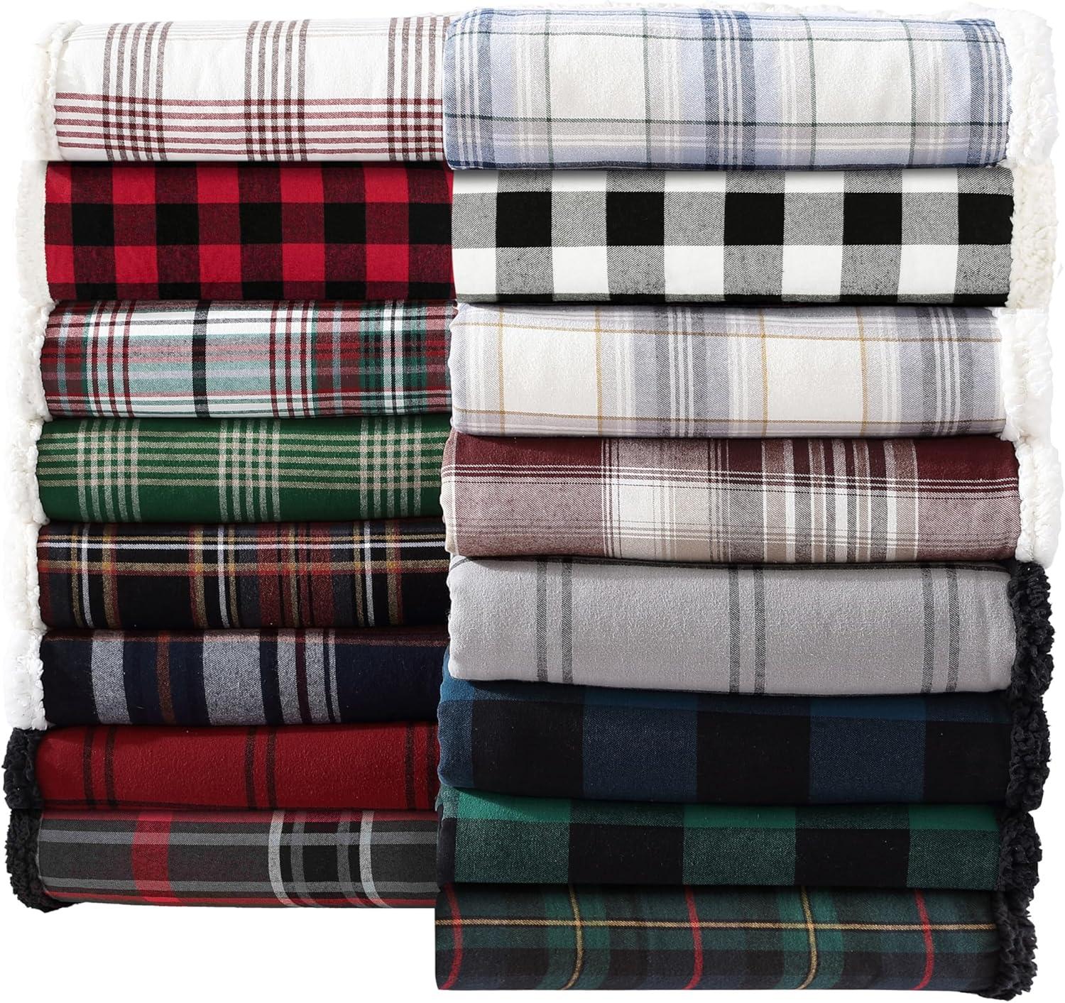 Eddie Bauer Cabin Plaid Flannel/Sherpa Throw Blanket