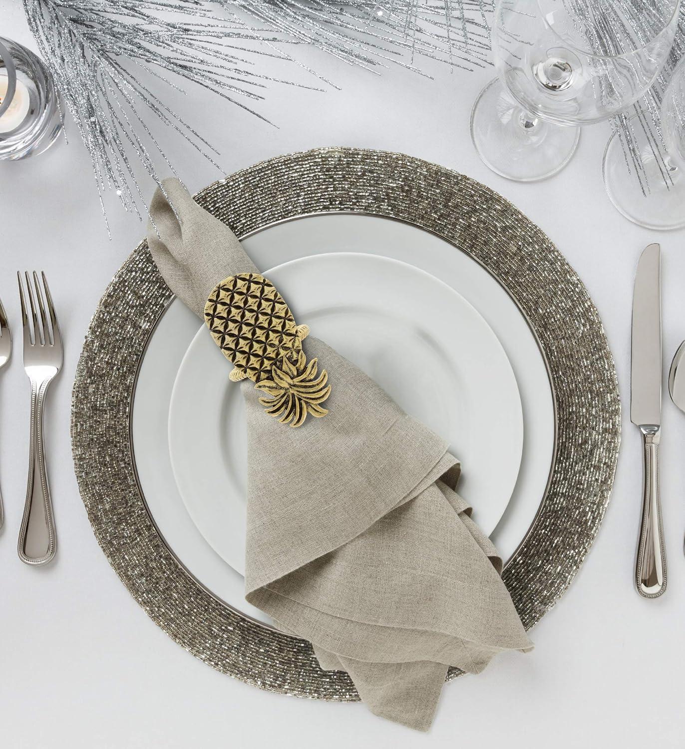 Golden Pineapple Embossed Metal Napkin Rings Set of 6