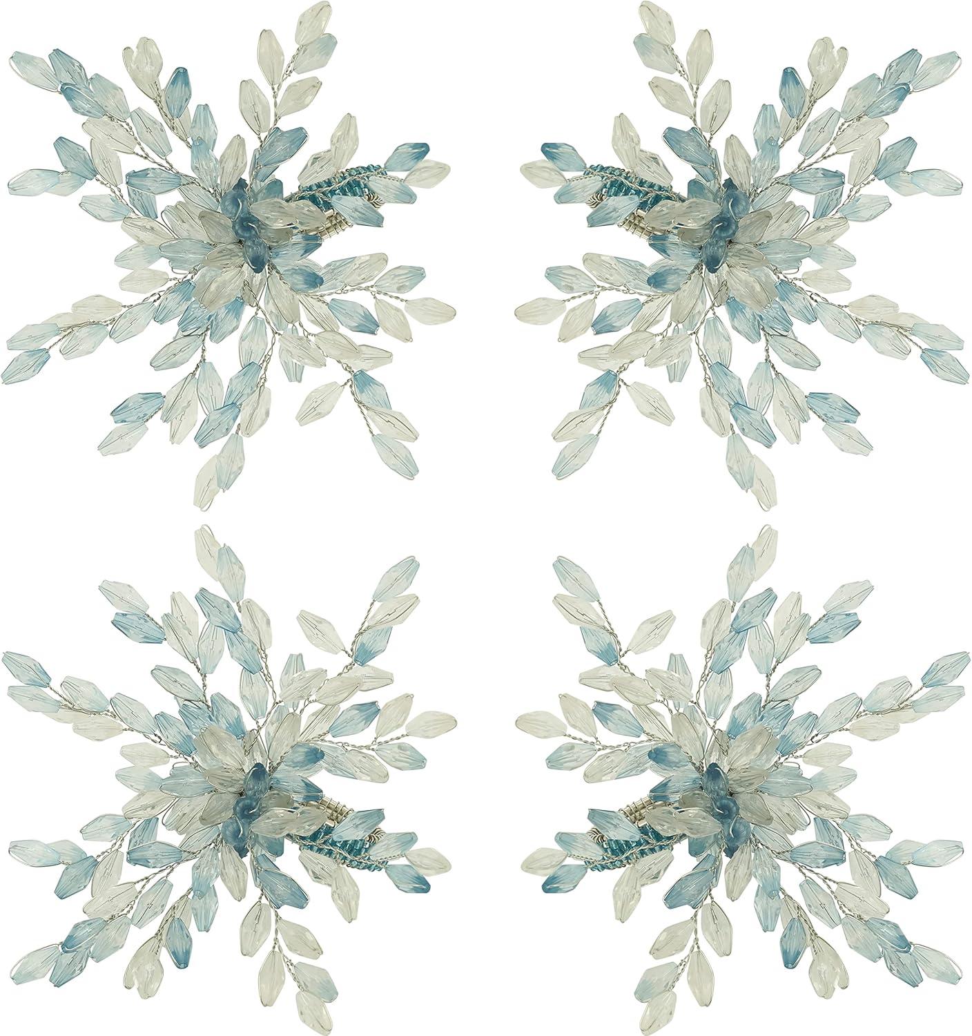 Saro Lifestyle Table Napkin Rings With Beaded Flower Design (Set of 4), Blue