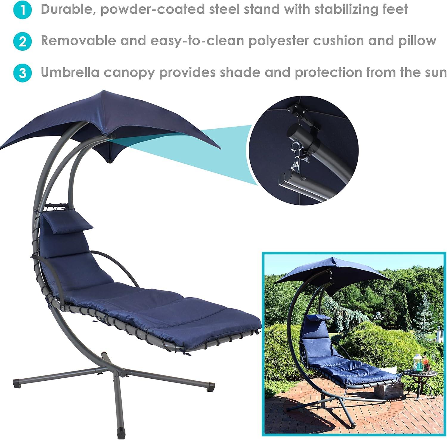 Steel Outdoor Floating Chaise Lounge Chair with Canopy with Stand