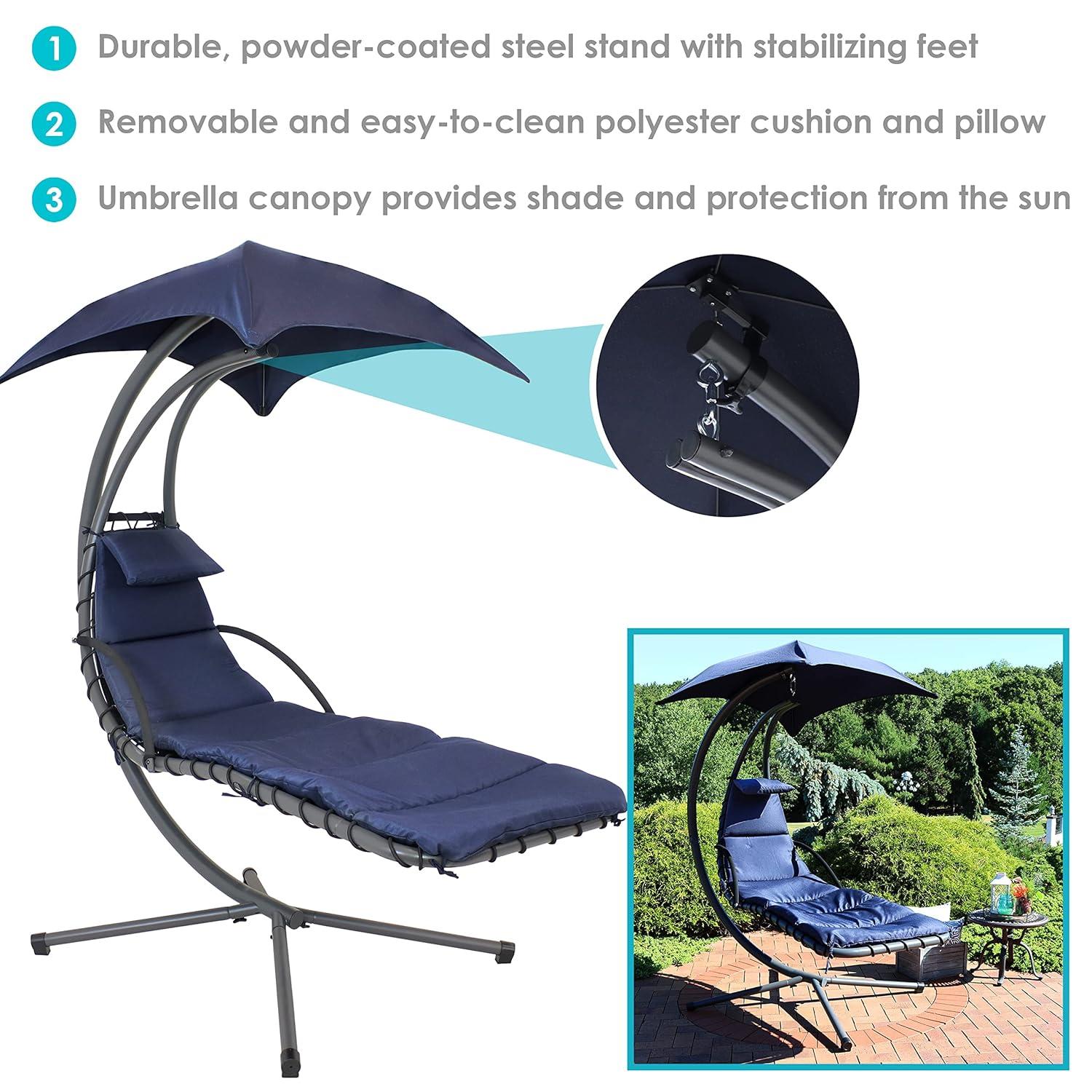 Steel Outdoor Floating Chaise Lounge Chair with Canopy with Stand