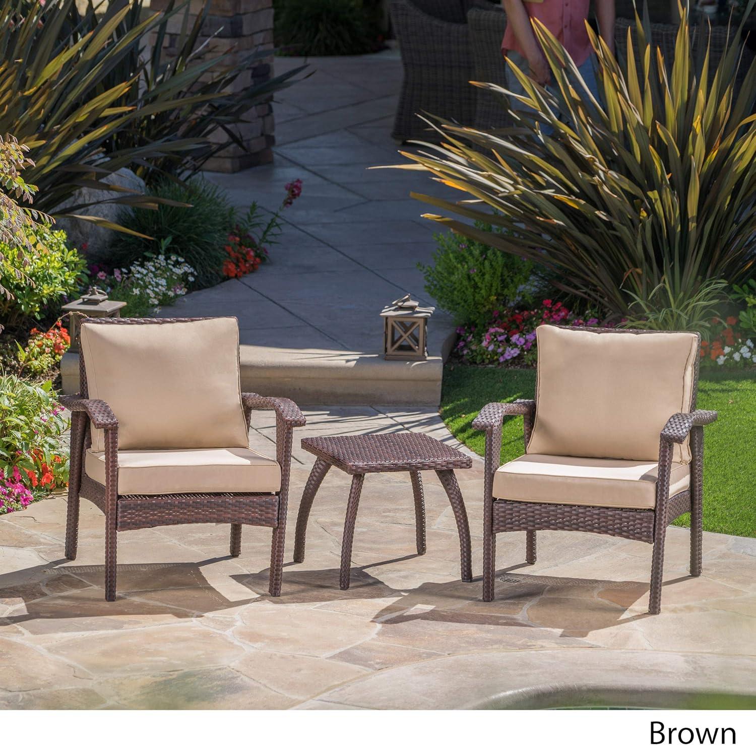 Honolulu 3pc Wicker Patio Chat Set with Cushions - Brown - Christopher Knight Home