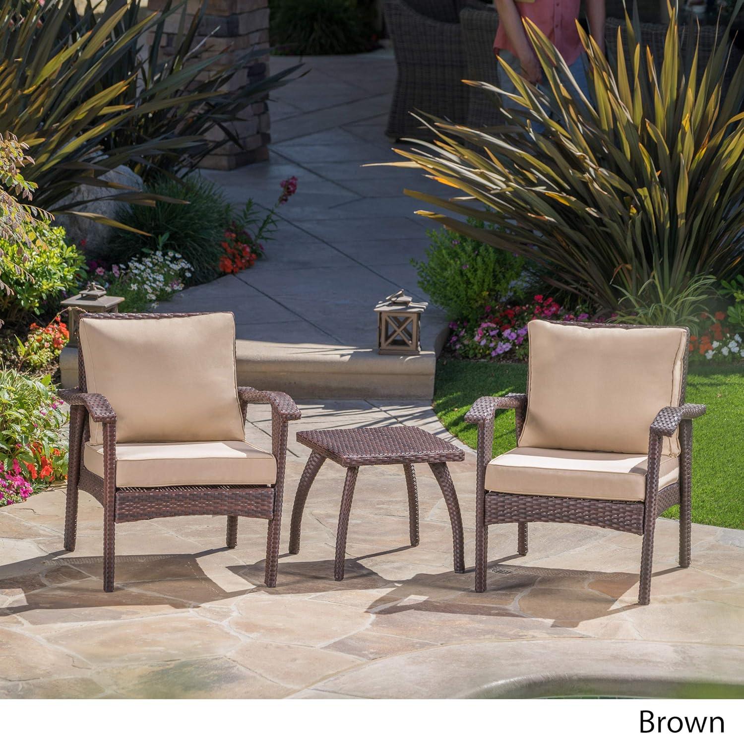 Honolulu 3pc Wicker Patio Chat Set with Cushions - Brown - Christopher Knight Home