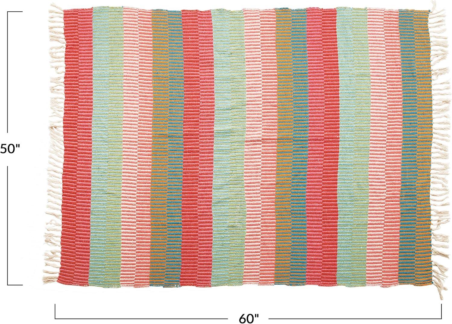 Creative Co-Op Soft Woven Reclaimed Cotton Blend Throw with Stripes and Fringe, Multicolor