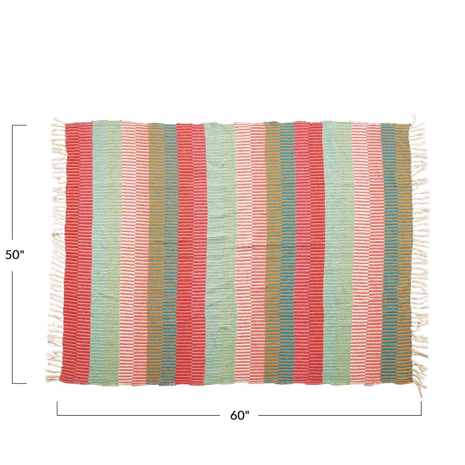 Creative Co-Op Soft Woven Reclaimed Cotton Blend Throw with Stripes and Fringe, Multicolor